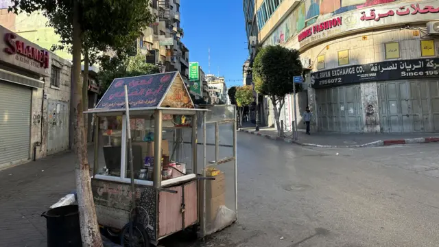 An empty street in Ramallah in the occupied West Bank