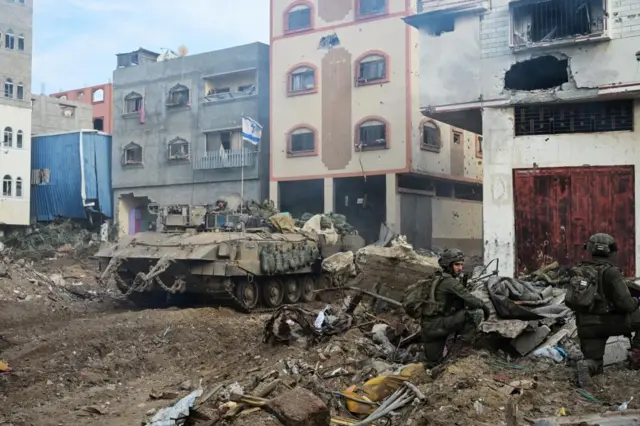 Israeli soldiers at the Shajaiya district of Gaza City