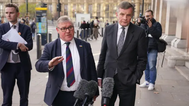 Mark Francois and David Jones speaking to journalists earlier today