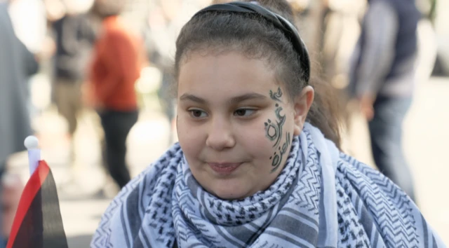 Palestinian girl in the protests in Ramallah, 11 December 2023