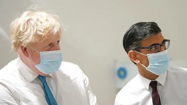 Boris Johnson and Rishi Sunak during a visit to the Kent Oncology Centre at Maidstone Hospital in Kent