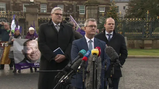 DUP delegation outside Hillsborough Castle