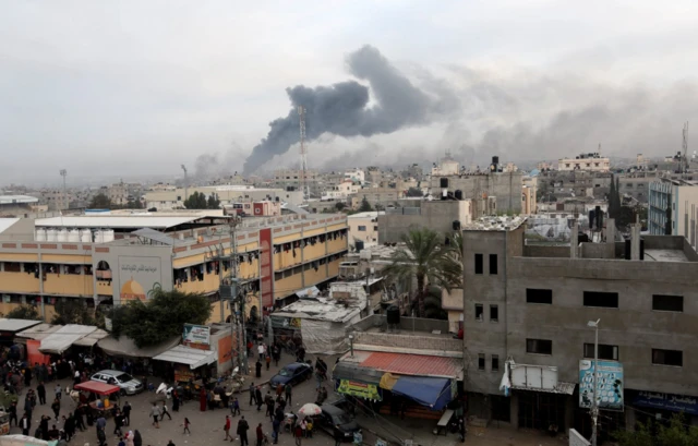 Smoke rises in Khan Younis over the weekend after Israeli strikes