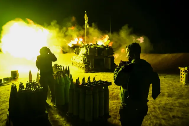 An IDF artillery unit fires towards Gaza near the border in southern Israel