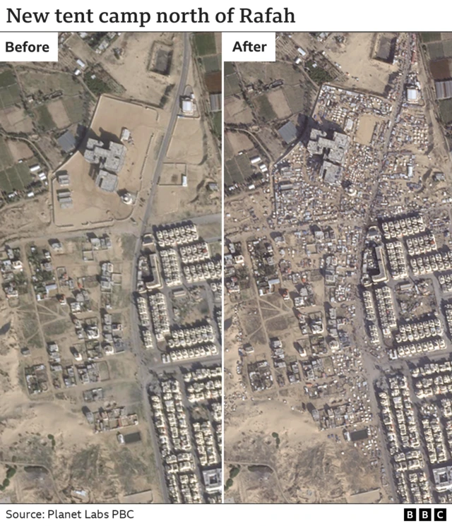 Before and after satellite images of Rafah area