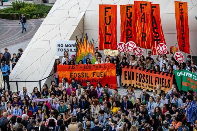 Protests at COP28 on 12 December 2023