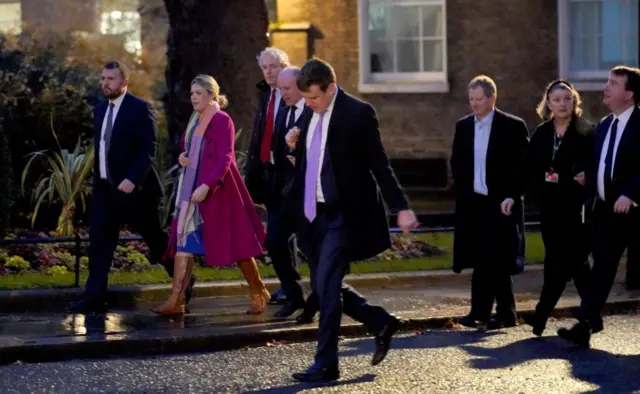 Conservative MPs arrive in Downing Street, London, for a breakfast meeting with Prime Minister Rishi Sunak