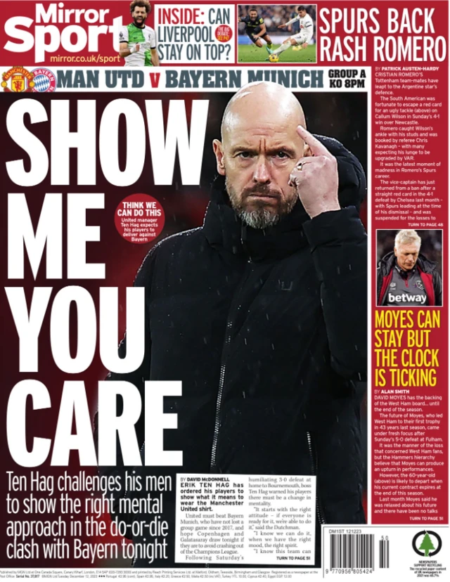 Show me you care backpage of Mirror Sport