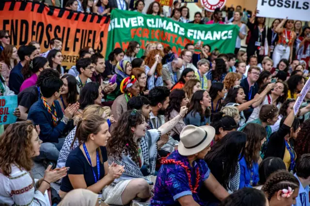 Protests at COP28 on 12 December 2023