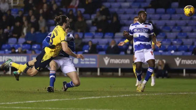 Ciaron Brown scores for Oxford United with a header