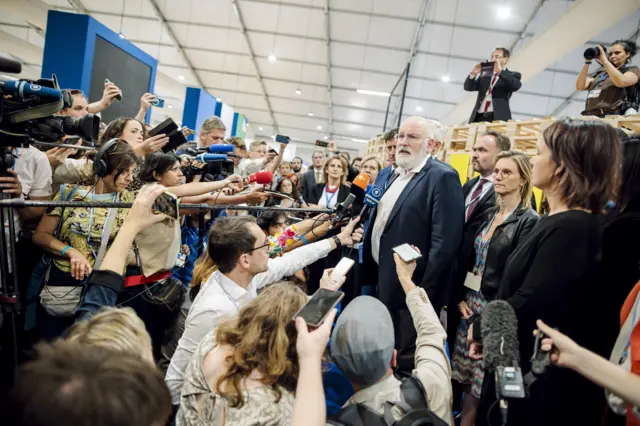 Frans Timmermans Vice-President of the European Commission speaks to press during the UNFCCC COP27 climate conference on November 19, 2022 in Sharm El Sheikh, Egypt.