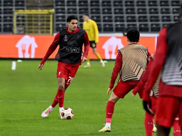 Jarell Quansah of Liverpool during the warm-up