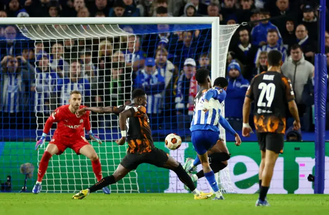 Joao Pedro scores for Brighton against Marseille