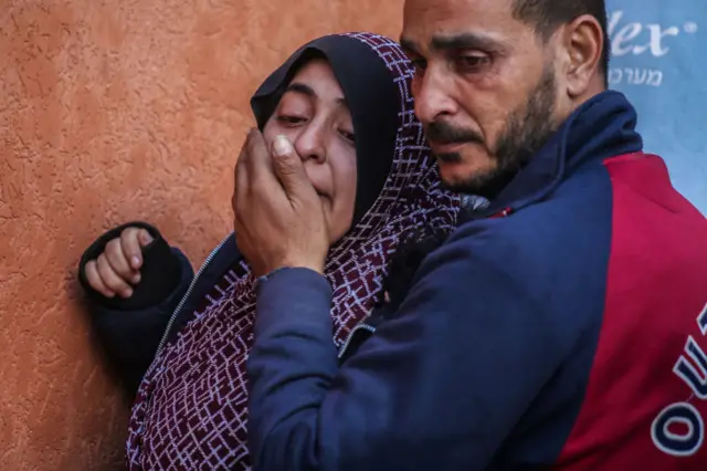 Mourners in Khan Younis, Gaza Strip, after an Israeli air strike on Wednesday