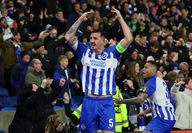 Brighton & Hove Albion's Lewis Dunk celebrates