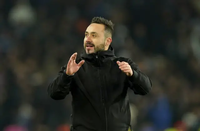 Brighton and Hove Albion manager Roberto De Zerbi celebrates