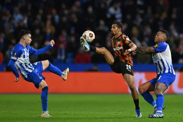 Marseille's Iliman Ndiaye tries to control a high ball