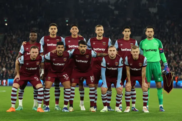 West Ham pose for a team photo before kick-off