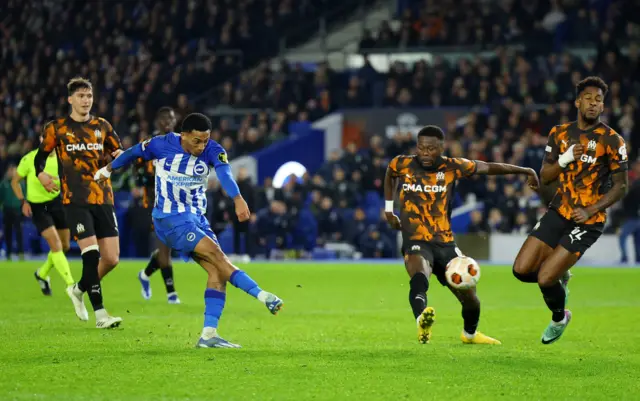 Brighton & Hove Albion's Joao Pedro scores their first goal