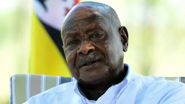 Uganda's President Yoweri Museveni speaks during a Reuters interview at his farm in Kisozi settlement of Gomba district, in the Central Region of Uganda, January 16, 2022.