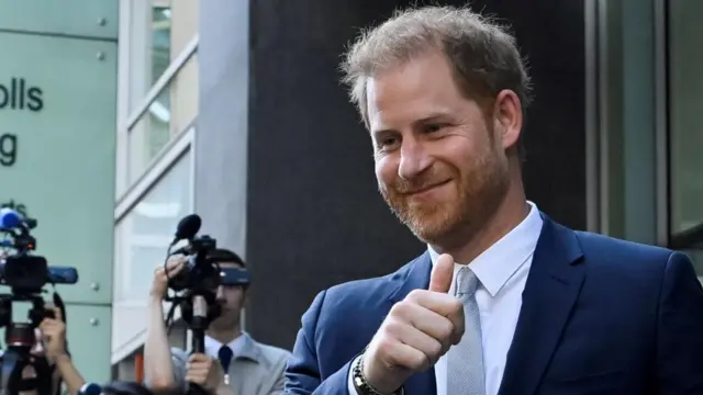 Prince Harry, Duke of Sussex, departs the Rolls Building of the High Court in London