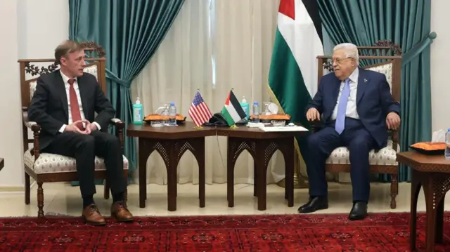 US National Security Advisor Jake Sullivan and Palestinian President Mahmoud Abbas