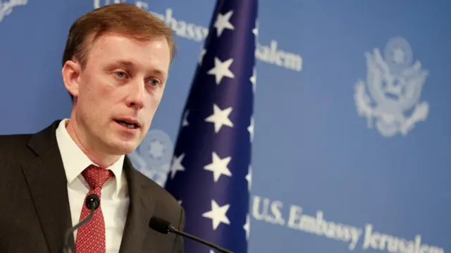 U.S. National Security Advisor Jake Sullivan speaks during a press briefing, amid the ongoing conflict between Israel and the Palestinian Islamist group Hamas, in Tel Aviv, Israel, December 15, 2023.