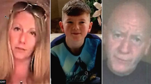 Alex Batty, centre, disappeared with his mother, Melanie Batty, and grandfather, David Batty