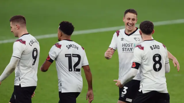 Derby County players after scoring a goal v Barnsley (11 November)