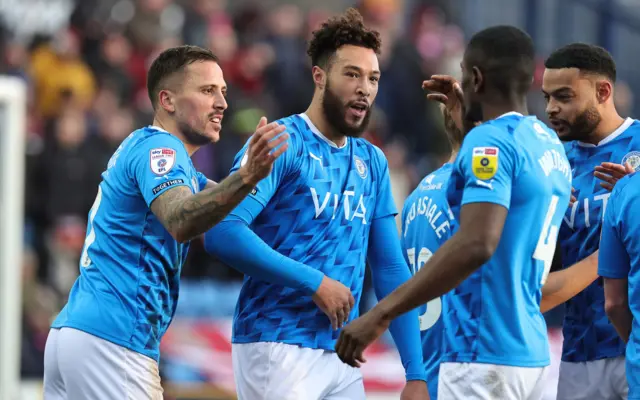 Stockport celebrate scoring a goal