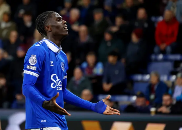 Everton's Amadou Onana celebrates scoring their first goal