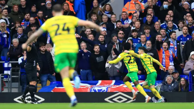 Jonathan Rowe celebrates scoring for Norwich