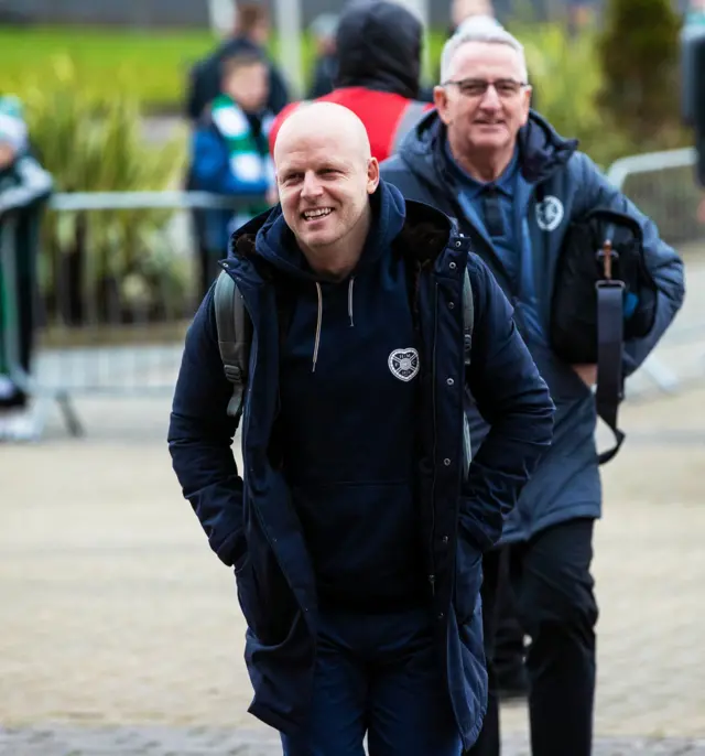 Hearts head coach Steven Naismith outside Celtic Park