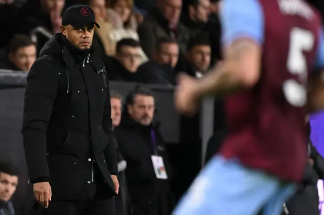 Burnley's Belgian manager Vincent Kompany looks on