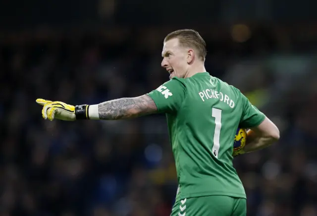 Everton's Jordan Pickford points his finger