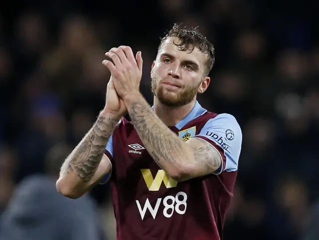 Burnley's Jordan Beyer looks dejected as he applauds fans after the match