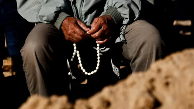 Mourners attend the funeral of Samer Fouad Al-Talalka, a member of Israel's Bedouin Arab minority who was mistakenly killed by the Israeli military while being held hostage in Gaza by the Palestinian Islamist group Hamas, in Hura village, southern Israel, December 16, 2023.