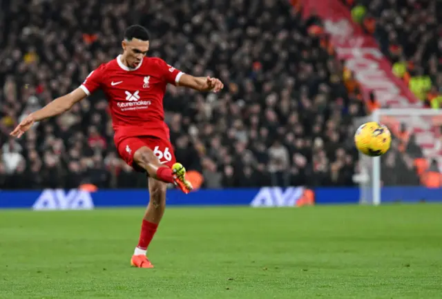 Trent Alexander-Arnold of Liverpool in action during the Premier League match between Liverpool FC and Manchester United