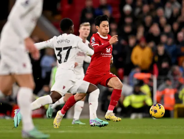 Wataru Endo of Liverpool during the Premier League match between Liverpool FC and Manchester United