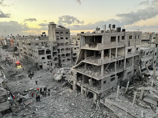 Destroyed houses in Jabalia refugee camp