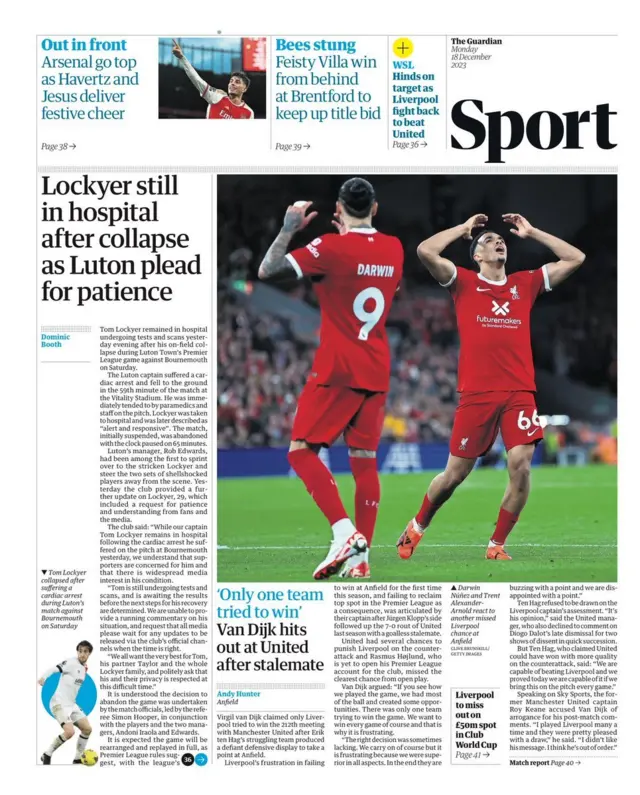 Guardian's main sport page