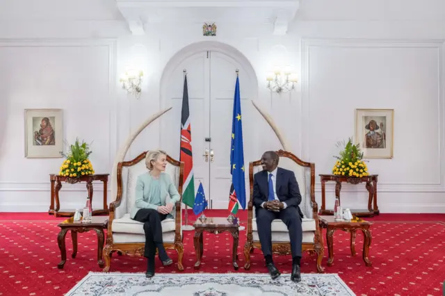 President of the EU Commission Ursula von der Leyen and Kenya's President William Ruto during the signing of the Kenya-EU economic partnership agreement in Nairobi on 18 December, 2023.