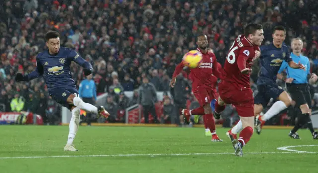 Jess Lingard scores for Manchester United at Liverpool on 16 December 2018