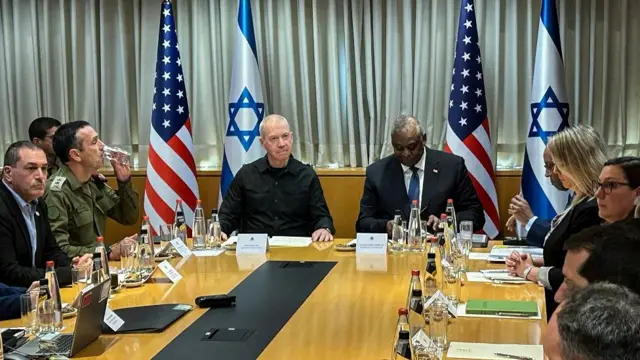 U.S. Secretary of Defence Lloyd Austin and Israeli Defence Minister Yoav Gallant meet, amid the ongoing conflict between Israel and the Palestinian Islamist group Hamas, in Tel Aviv, Israel December 18, 2023.