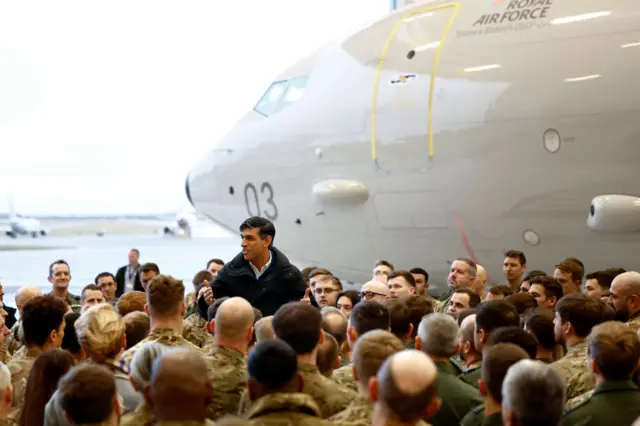 Rishi Sunak speaking to military staff in Scotland