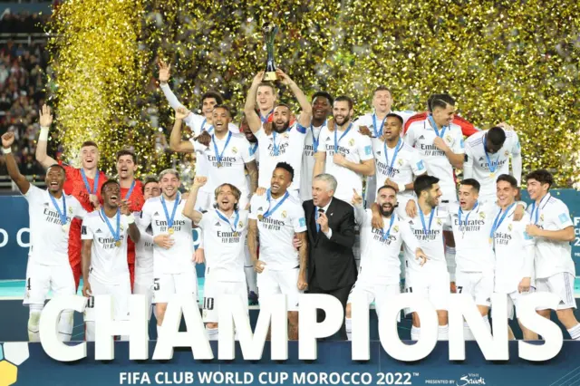 Real Madrid celebrate winning the Fifa Club World Cup in 2022