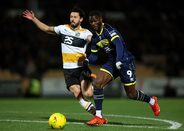 Emmanuel Latte Lath of Middlesbrough is challenged by Jason Lowe