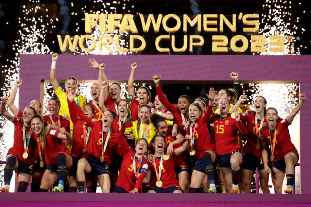 Spain celebrate winning the Women's World Cup