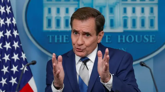 John Kirby, U.S. National Security Council Coordinator for Strategic Communications, speaks to reporters during a press briefing at the White House in Washington, U.S., December 19, 2023.