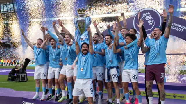 Manchester City celebrate winning the Premier League